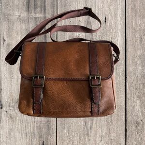 Fossil Tan Leather Messenger Bag